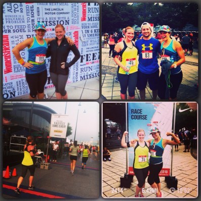 My client Jess and I posing in the Women's Health tent, a post race pic of Jess, Phil and I, Jess crossing the finish line... and a pic of two strong and fit women!!
